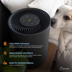 Crane Quality Indicator & Child Lock, Up To 500 Sq Ft True HEPA Dog Air Purifier, Black slide 2 of 7