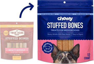 Chewy Made Medium Stuffed Bone Treats Meaty Middle Made with real Bacon (FORMERLY TRUE ACRE FOODS), 12 cou...
