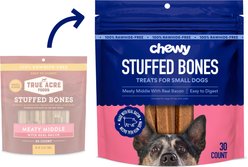 Chewy Made Small Stuffed Bone Treats Meaty Middle Made with real Bacon (FORMERLY TRUE ACRE FOODS), 30 count