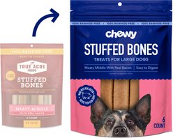 Chewy Made Large Stuffed Bone Treats Meaty Middle Made with real Bacon (FORMERLY TRUE ACRE FOODS), 6 count