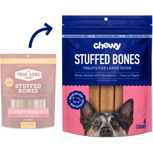 Chewy Made Large Stuffed Bone Treats Meaty Middle Made with real Bacon (FORMERLY TRUE ACRE FOODS), 6 count