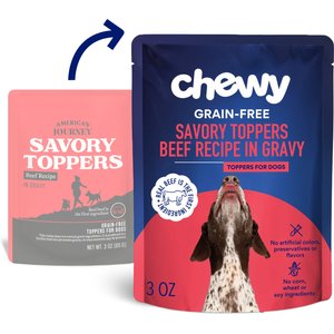 Chewy Made Savory Toppers Beef Recipe in Gravy Grain-Free Dog Food Topper (FORMERLY AMERICAN JOURNEY), 3-oz pouch, case of 24