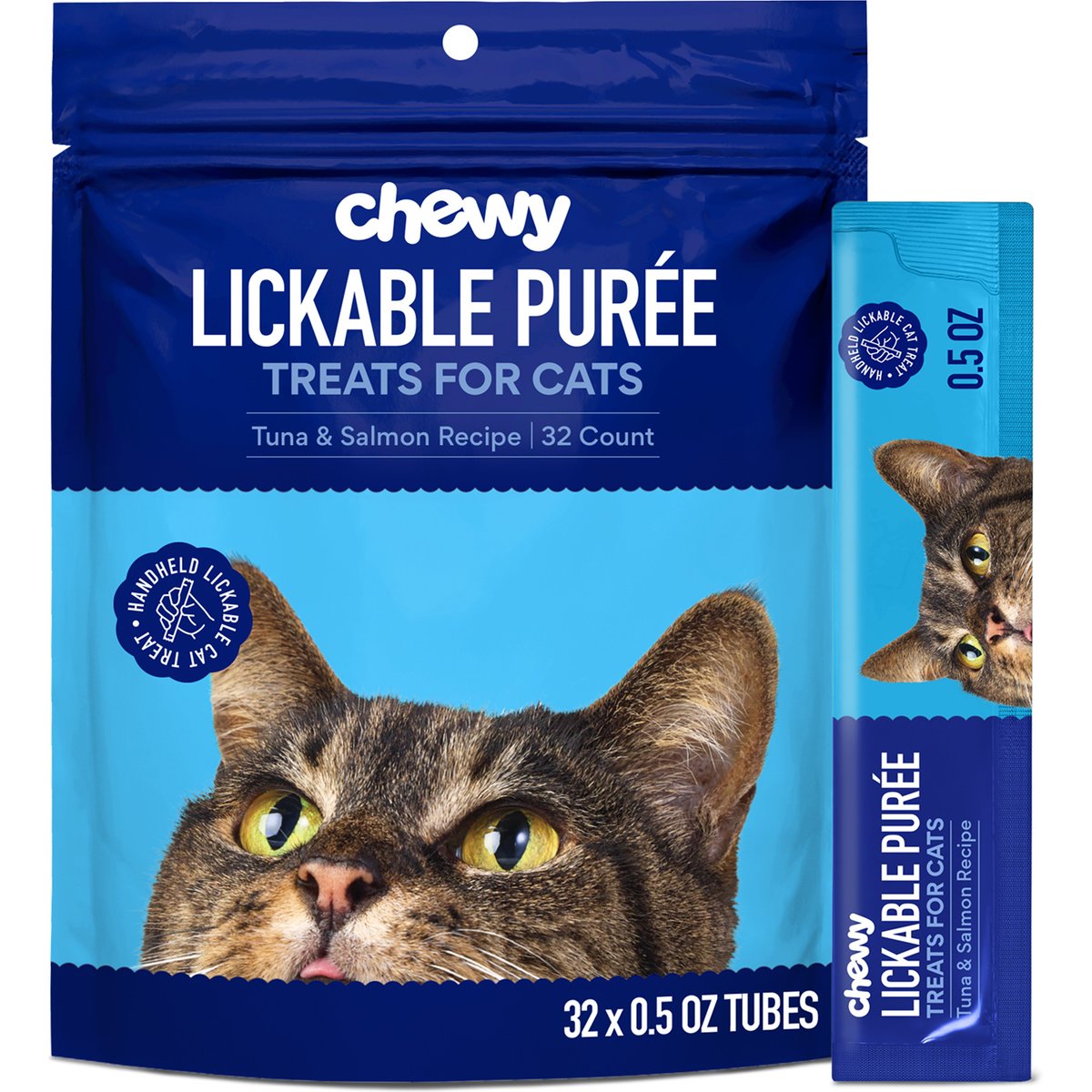 Chewy Made Lickable Puree Tuna & Salmon Recipe Grain-Free Cat Treat, 0.5-oz tube, 32 count