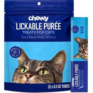 Chewy Made Lickable Puree Tuna & Salmon Recipe Grain-Free Cat Treat, 0.5-oz tube, 32 count