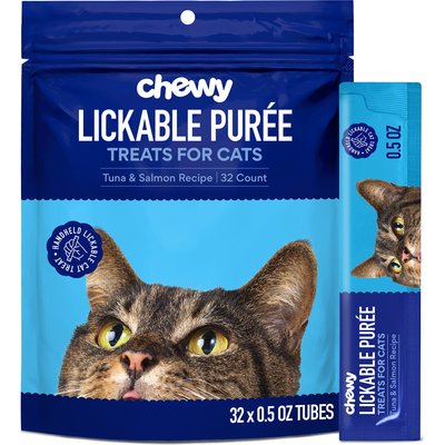 Chewy Made Chewy Made Lickable Puree Tuna & Salmon Recipe Grain-Free Cat Treat, 0.5-oz tube, 32 count