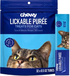 Chewy Made Lickable Puree Tuna & Salmon Recipe Grain-Free Cat Treat, 0.5-oz tube, 32 count