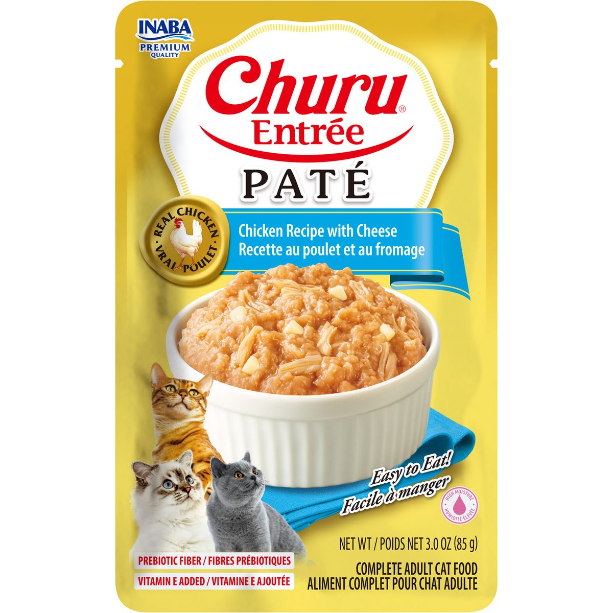 Inaba Churu Entree Pate Chicken Recipe with Cheese Wet Cat Food, 3-oz pouch, case of 6