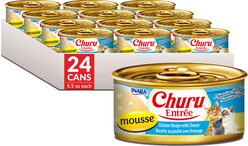 Inaba Churu Entree Mousse Chicken Recipe with Cheese Wet Cat Food, 5.5-oz can, case of 24
