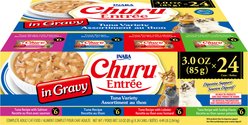 Inaba Churu Entree in Gravy Tuna Variety Wet Cat Food, 3-oz can, case of 24