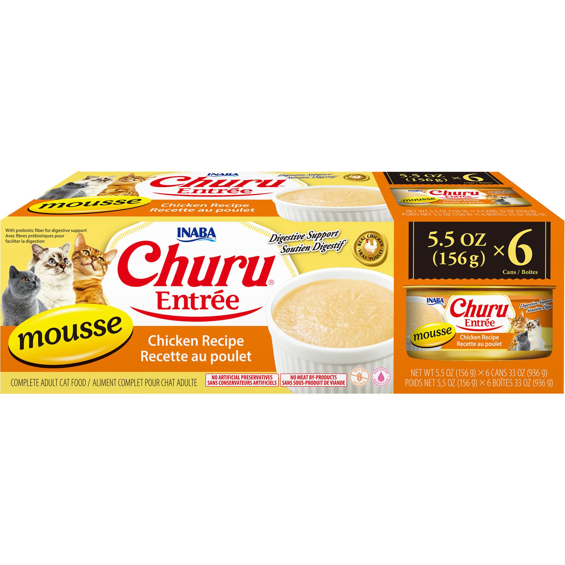 Inaba Churu Entree Mousse Chicken Recipe Wet Cat Food, 5.5-oz can, case of 6