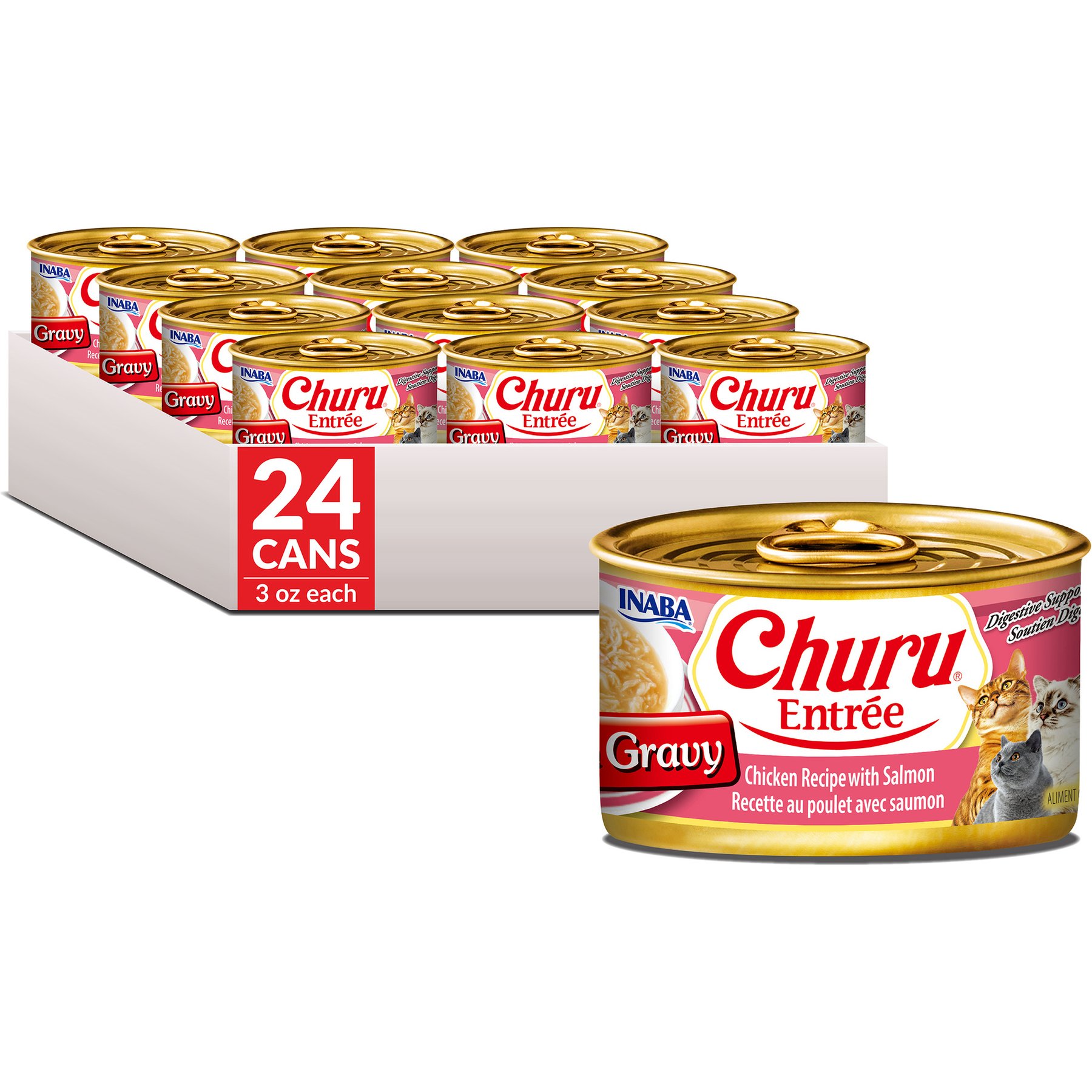 Inaba Churu Entree in Gravy Chicken Recipe with Salmon Wet Cat Food, 3-oz can, case of 24