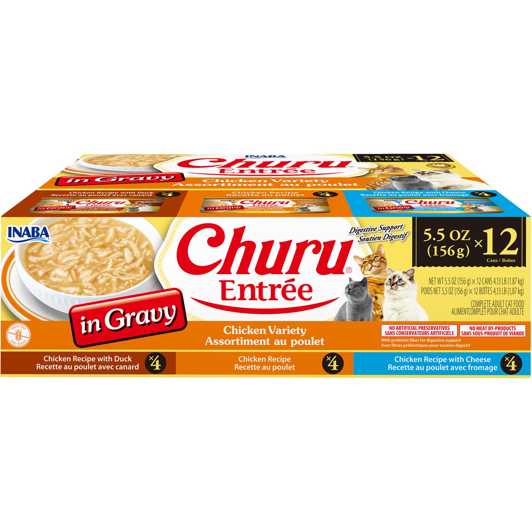 Inaba Churu Entree in Gravy Chicken Variety Wet Cat Food, 5.5-oz can, case of 12