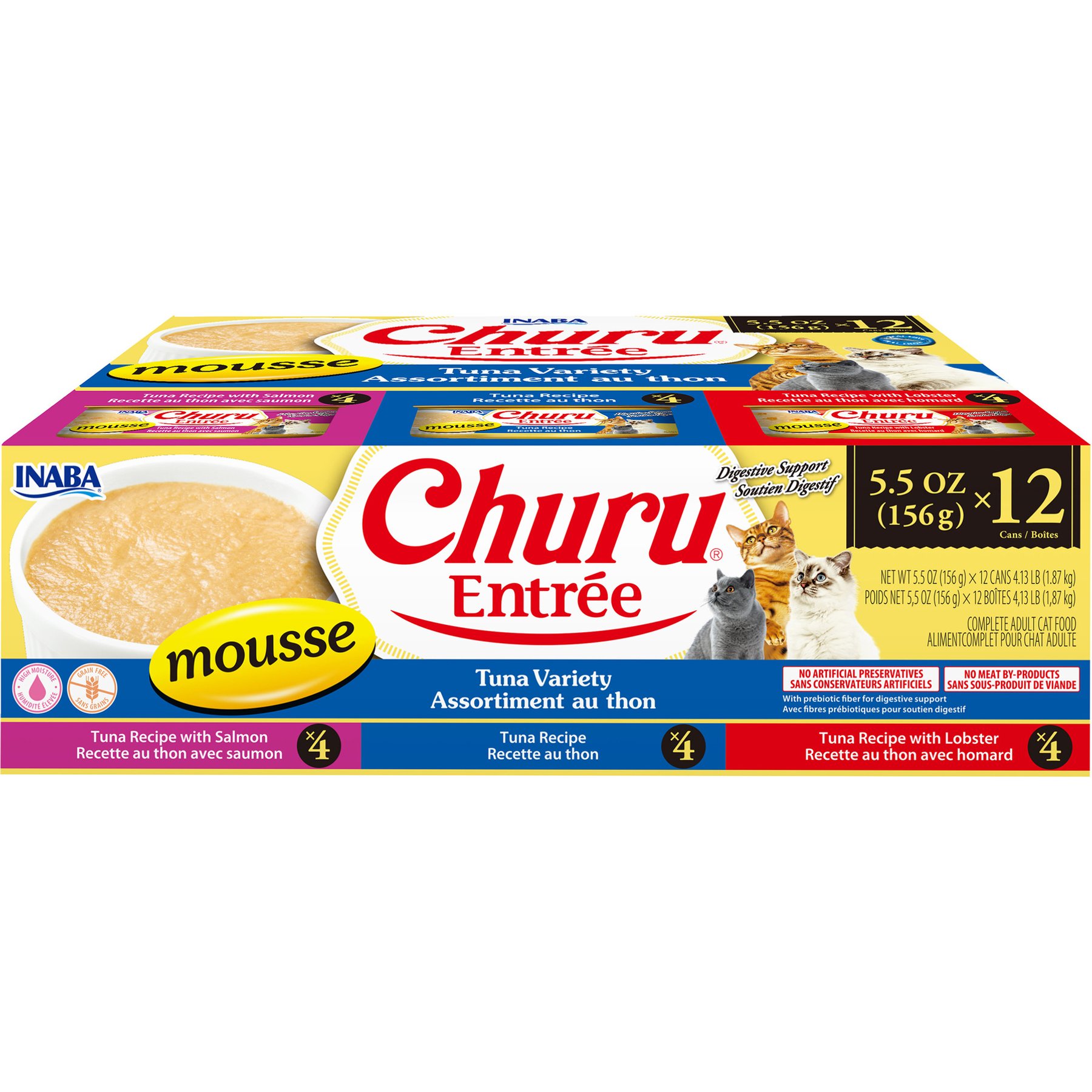 Inaba Churu Entree Mousse Tuna Variety Wet Cat Food, 5.5-oz can, case of 12