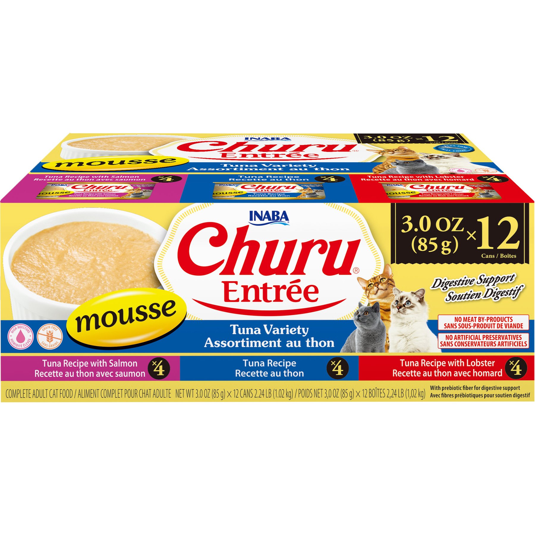 Inaba Churu Entree Mousse Tuna Variety Wet Cat Food, 3-oz can, case of 12