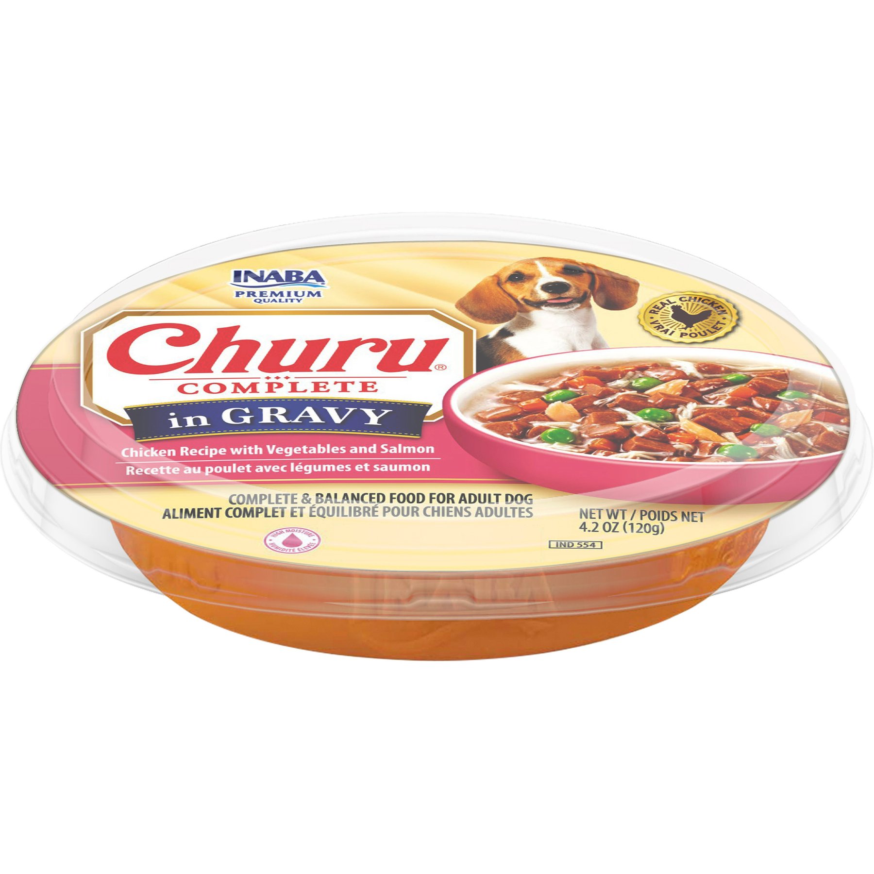 Inaba Churu Complete in Gravy Chicken Recipe with Vegetables & Salmon Dog Food, 4.2-oz cup, case of 12