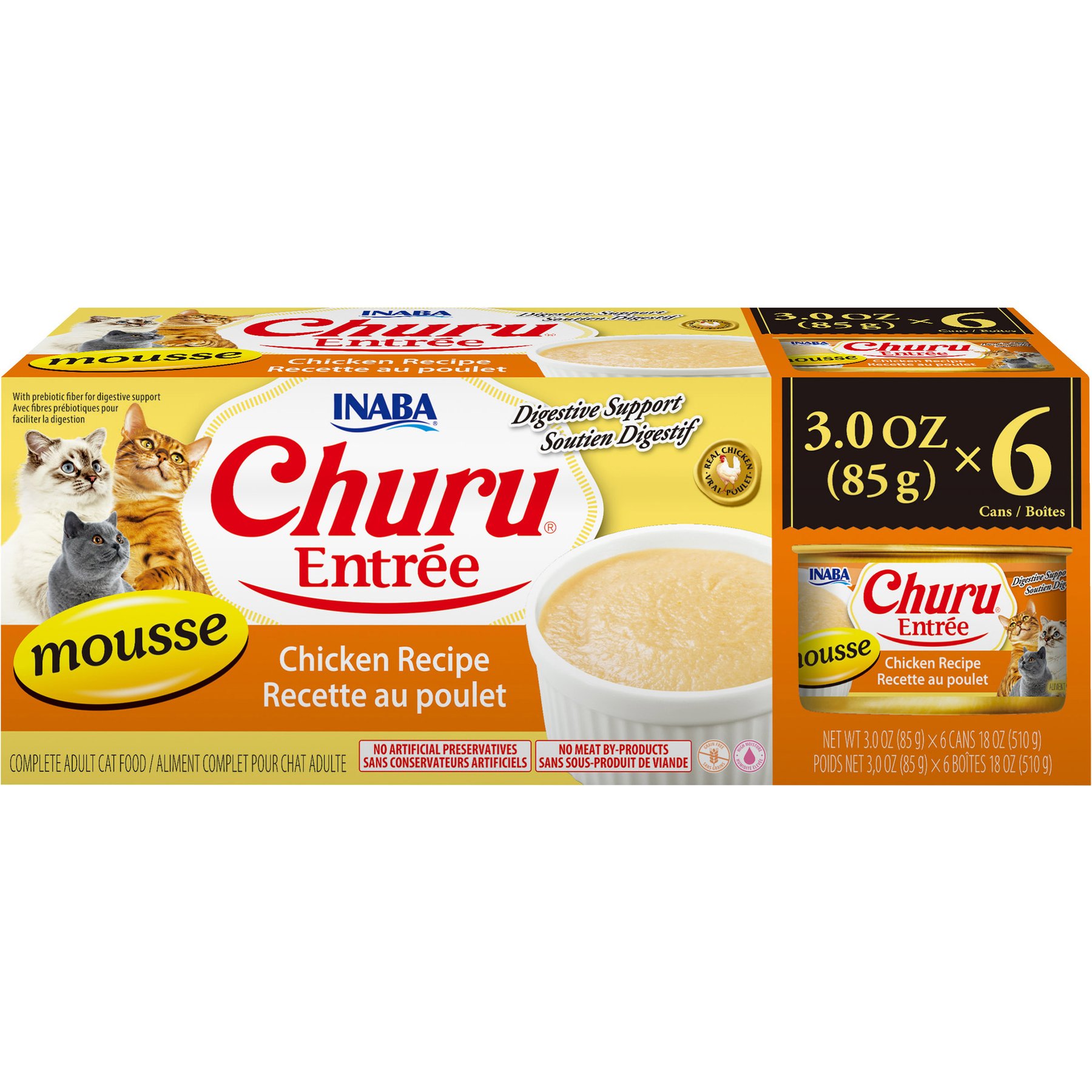 Inaba Churu Entree Mousse Chicken Recipe Wet Cat Food, 3-oz can, case of 6