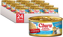 Inaba Churu Entree in Gravy Chicken Recipe with Cheese Wet Cat Food, 5.5-oz can, case of 24