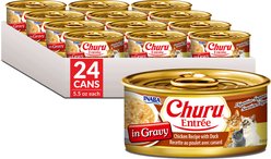 Inaba Churu Entree in Gravy Chicken Recipe with Duck Wet Cat Food, 5.5-oz can, case of 24