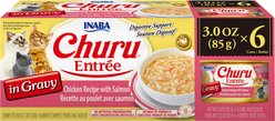 Inaba Churu Entree in Gravy Chicken Recipe with Salmon Wet Cat Food, 3-oz can, case of 6