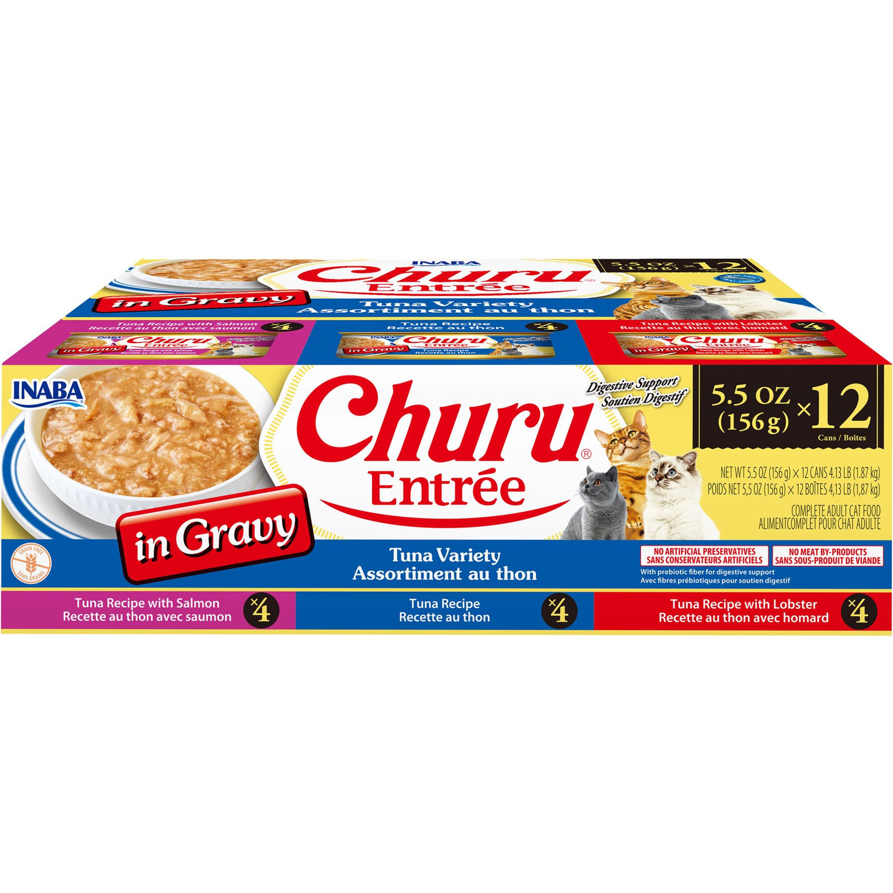 Inaba Churu Entree in Gravy Tuna Variety Wet Cat Food, 5.5-oz can, case of 12