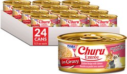 Inaba Churu Entree in Gravy Chicken Recipe with Salmon Wet Cat Food, 5.5-oz can, case of 24