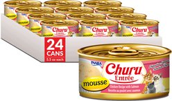 Inaba Churu Entree Mousse Chicken Recipe with Salmon Wet Cat Food, 5.5-oz can, case of 24