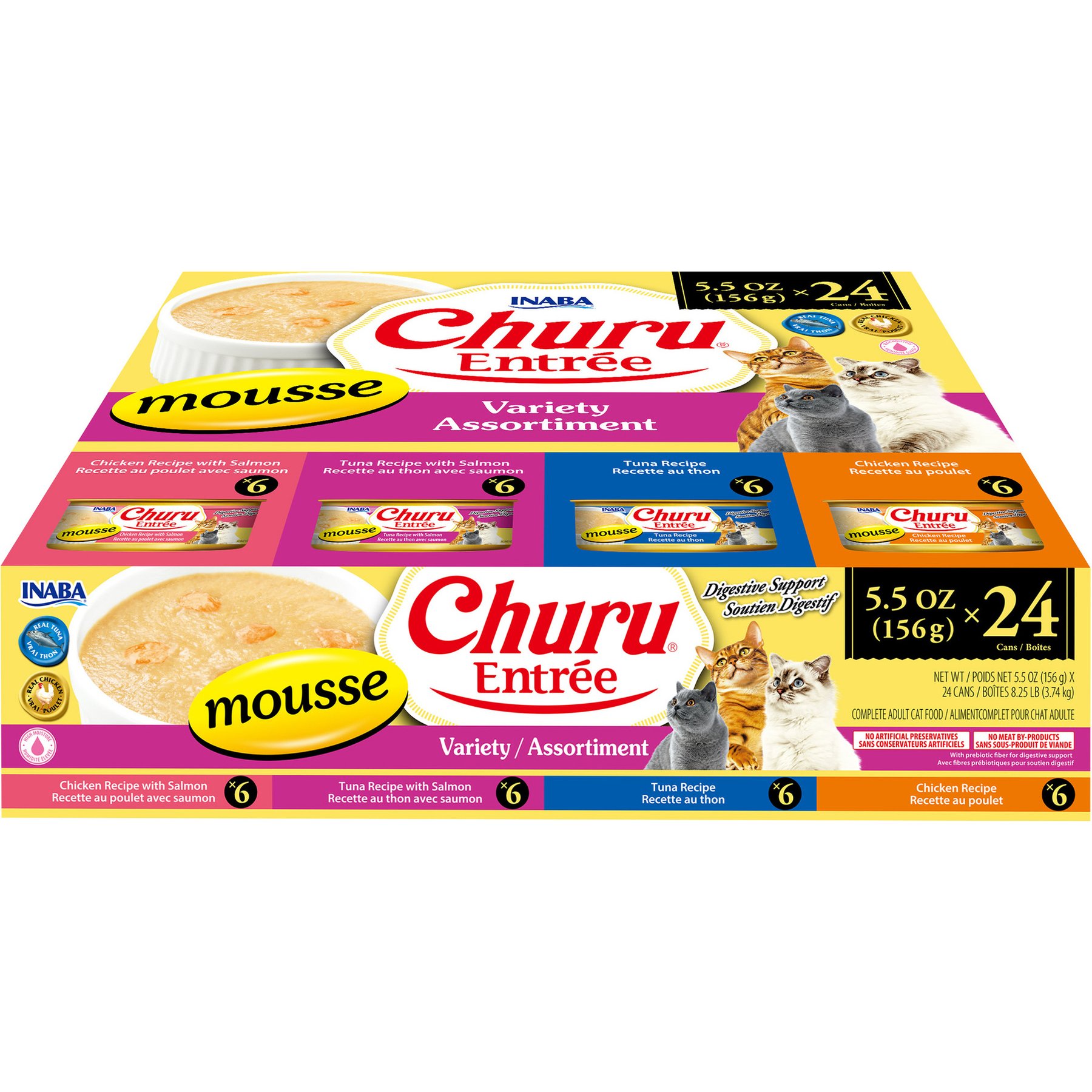 Inaba Churu Entree Mousse Tuna & Chicken Variety Wet Cat Food, 5.5-oz can, case of 24