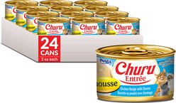 Inaba Churu Entree Mousse Chicken Recipe with Cheese Wet Cat Food, 3-oz can, case of 24 slide 1 of 9