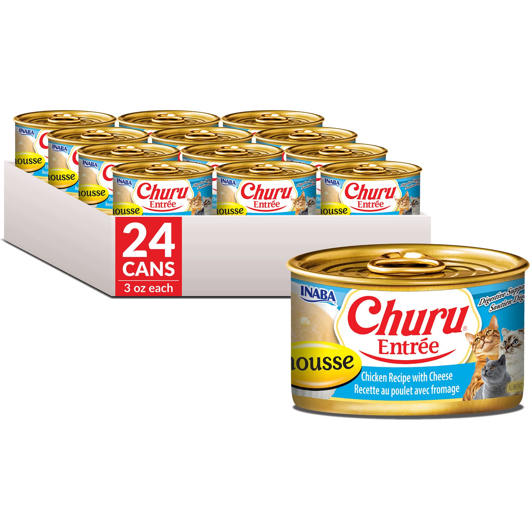 Inaba Churu Entree Mousse Chicken Recipe with Cheese Wet Cat Food, 3-oz can, case of 24