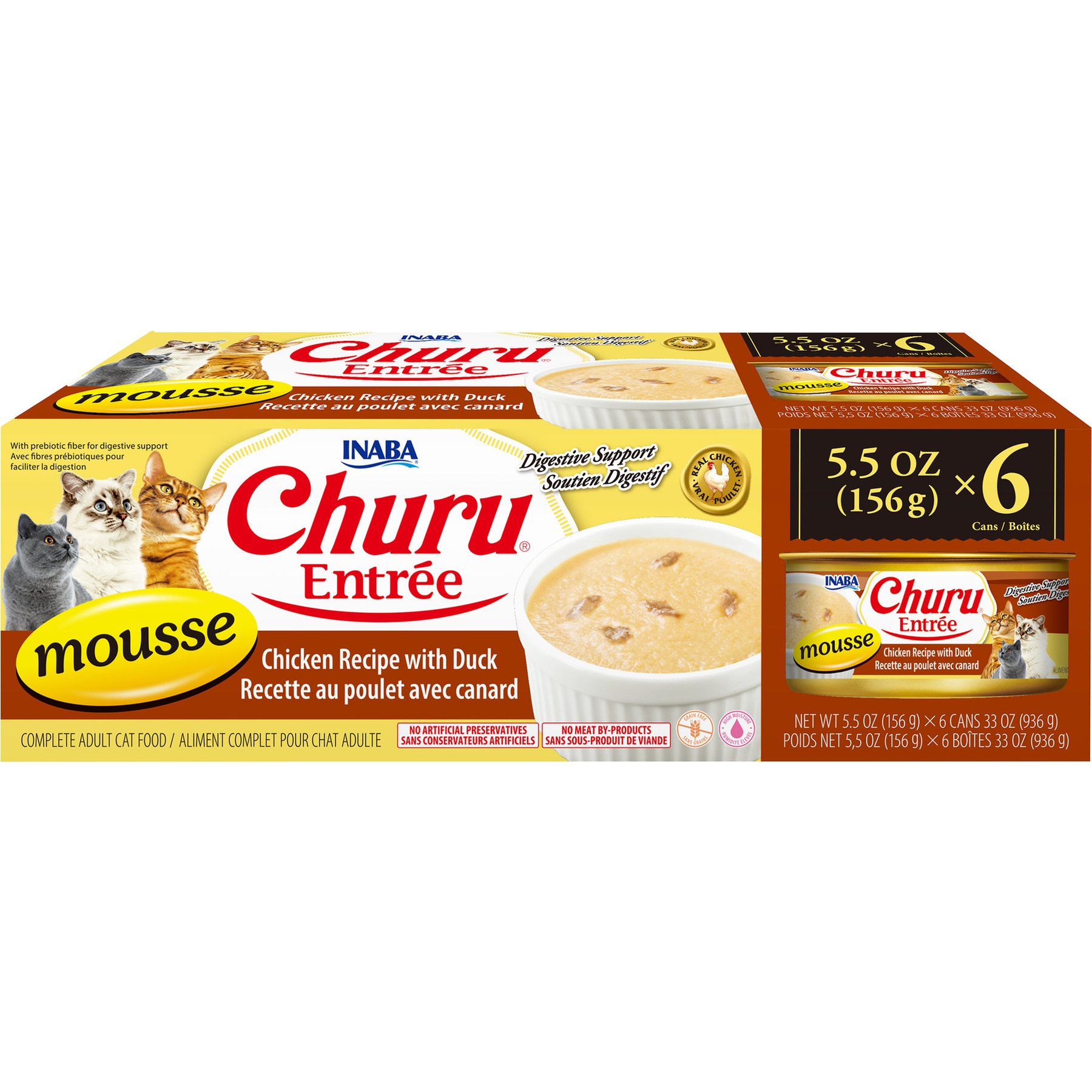 Inaba Churu Entree Mousse Chicken Recipe with Duck Wet Cat Food, 5.5-oz can, case of 6