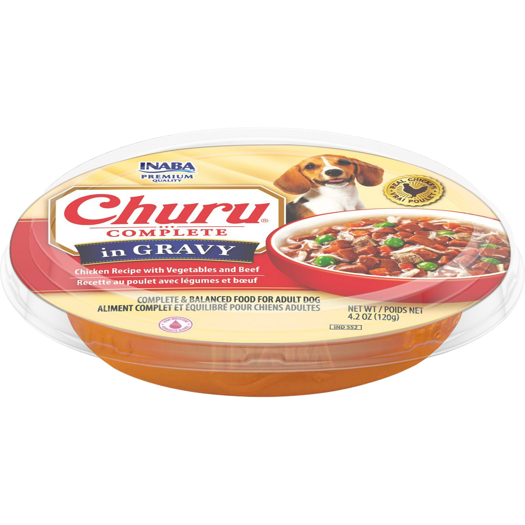 Inaba Churu Complete in Gravy Chicken Recipe with Vegetables & Beef Wet Dog Food, 4.2-oz cup, case of 12