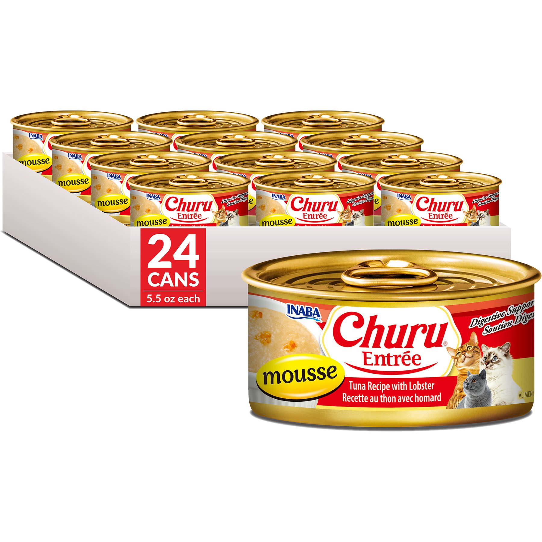 Inaba Churu Entree Mousse Tuna Recipe with Lobster Wet Cat Food, 5.5-oz can, case of 24