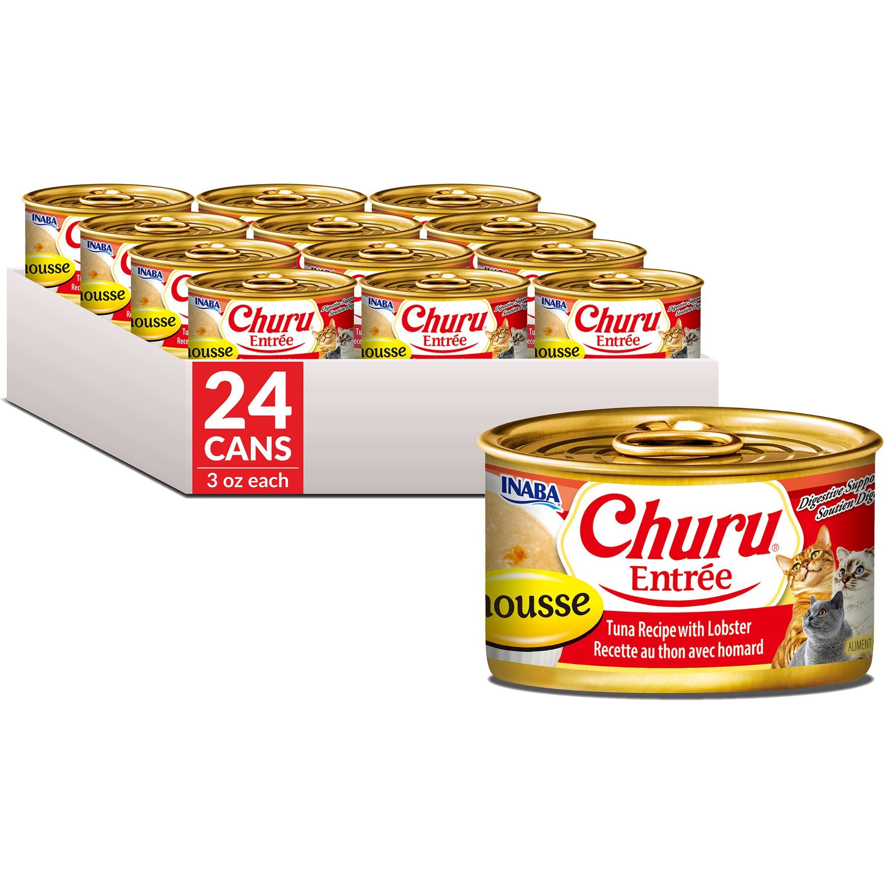Inaba Churu Entree Mousse Tuna Recipe with Lobster Wet Cat Food, 3-oz can, case of 24