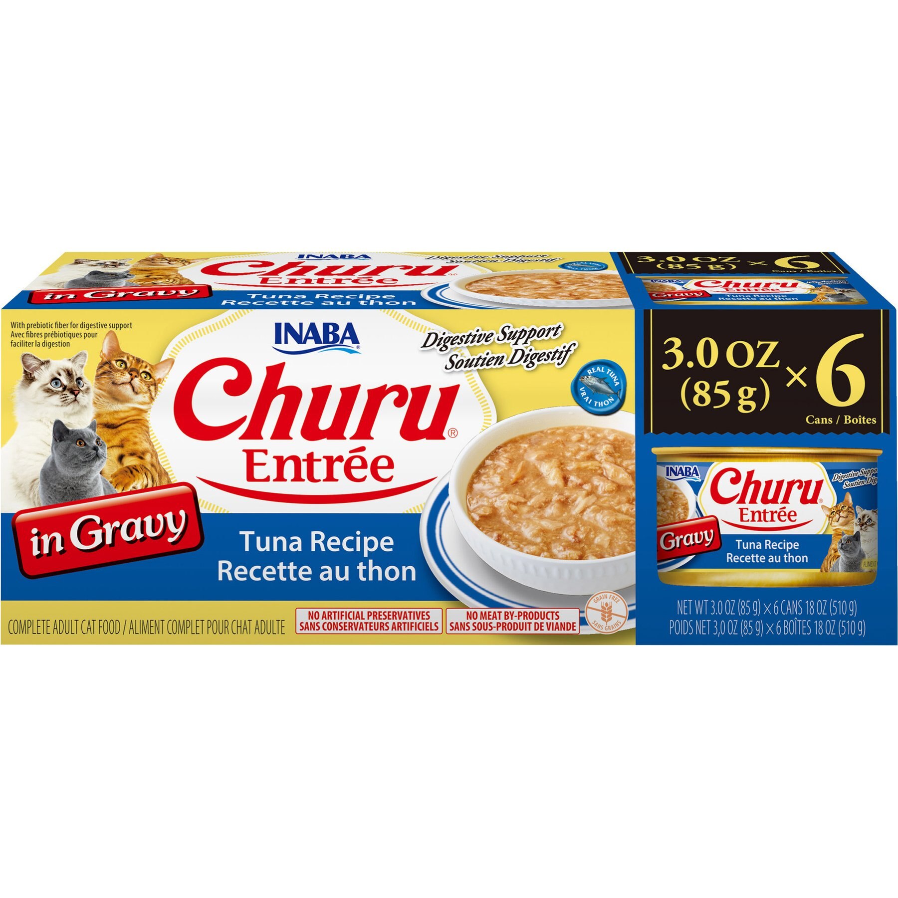 Inaba Churu Entree in Gravy Tuna Recipe Wet Cat Food, 3-oz can, case of 6