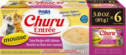 Inaba Churu Entree Mousse Tuna Recipe with Salmon Wet Cat Food, 3-oz can, case of 6