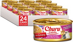 Inaba Churu Entree in Gravy Tuna Recipe with Salmon Wet Cat Food, 5.5-oz can, case of 24