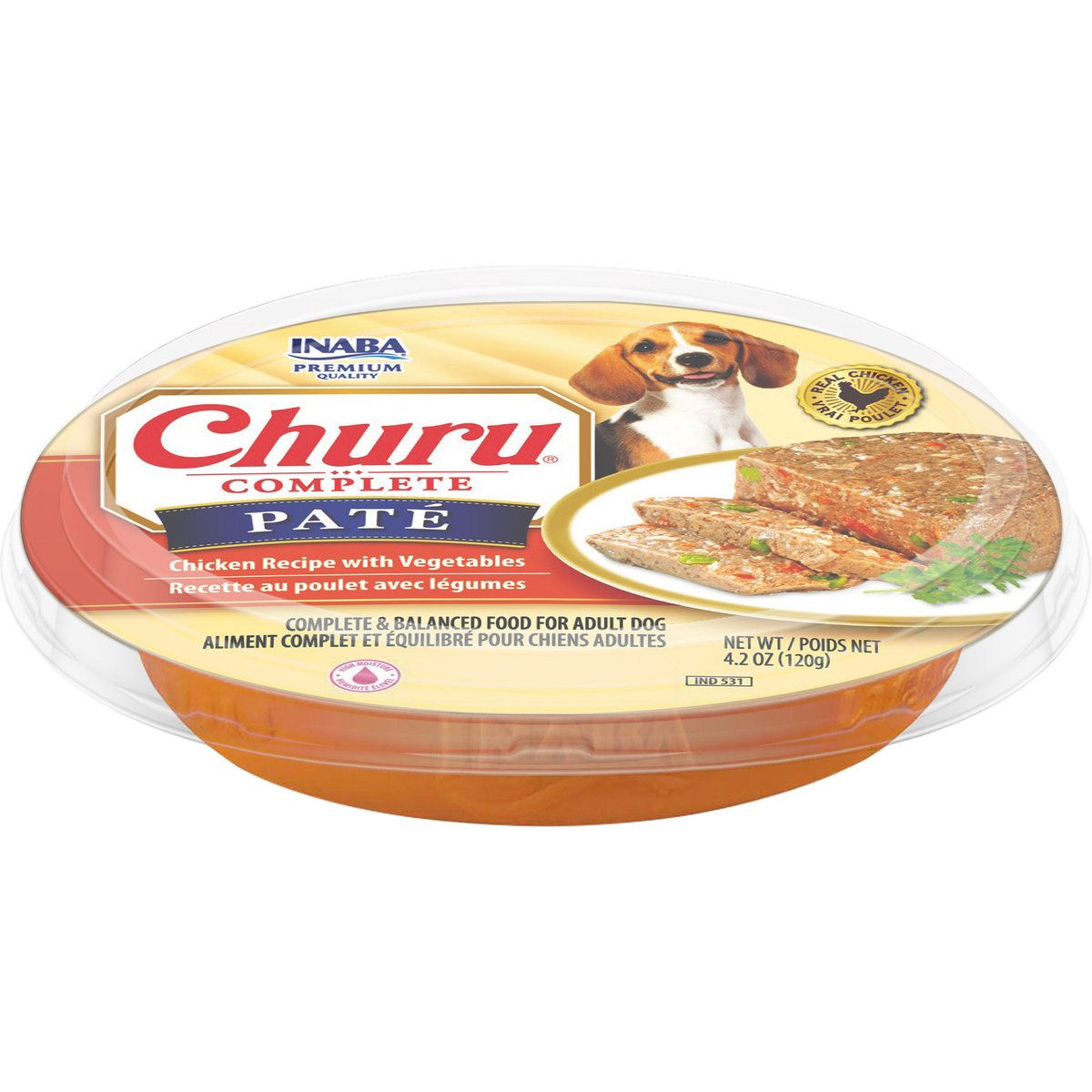 Inaba Churu Complete Pate Chicken Recipe with Vegetables Wet Dog Food, 4.23-oz cup, case of 12