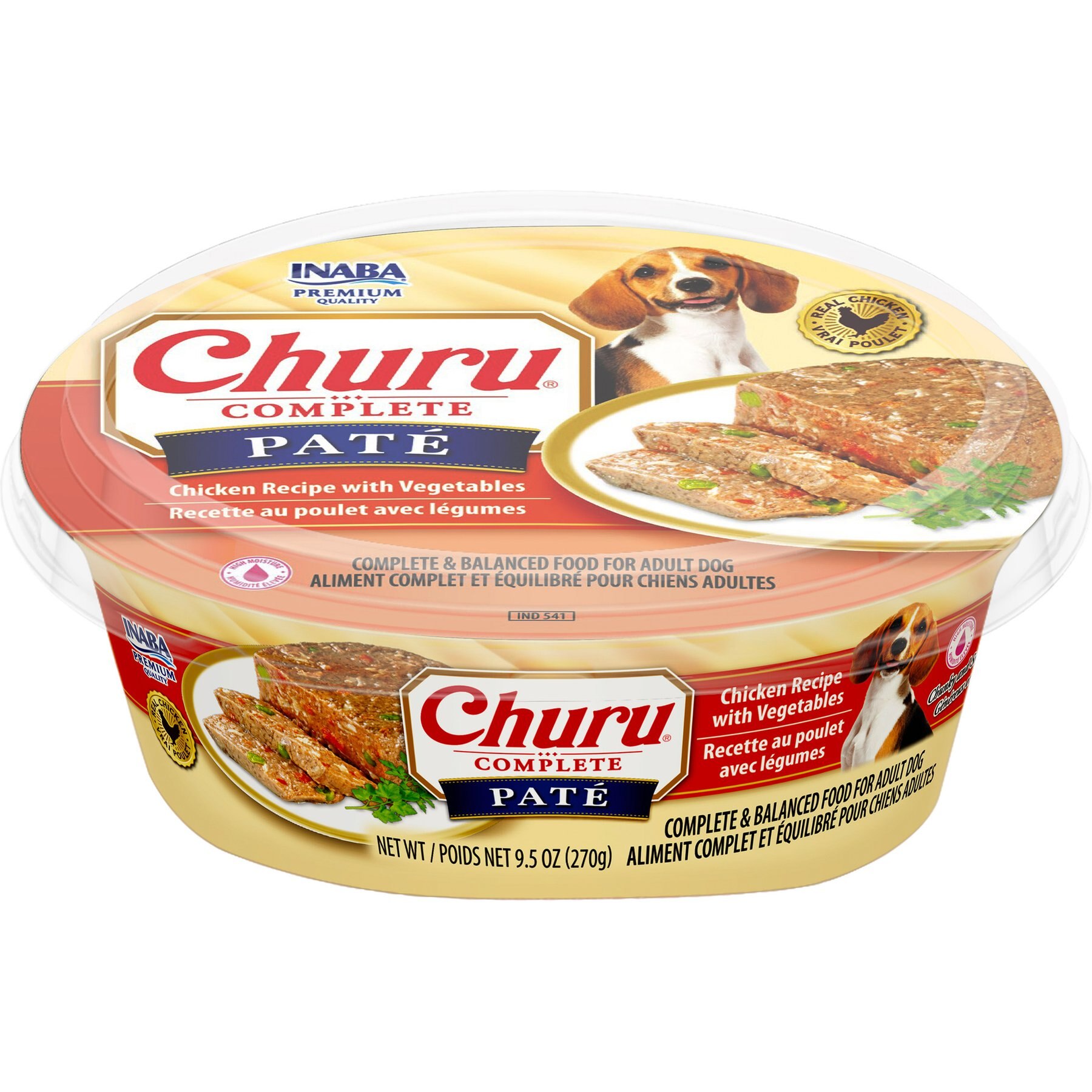 Inaba Churu Complete Pate Chicken Recipe with Vegetables Wet Dog Food, 9.52-oz cup, case of 8