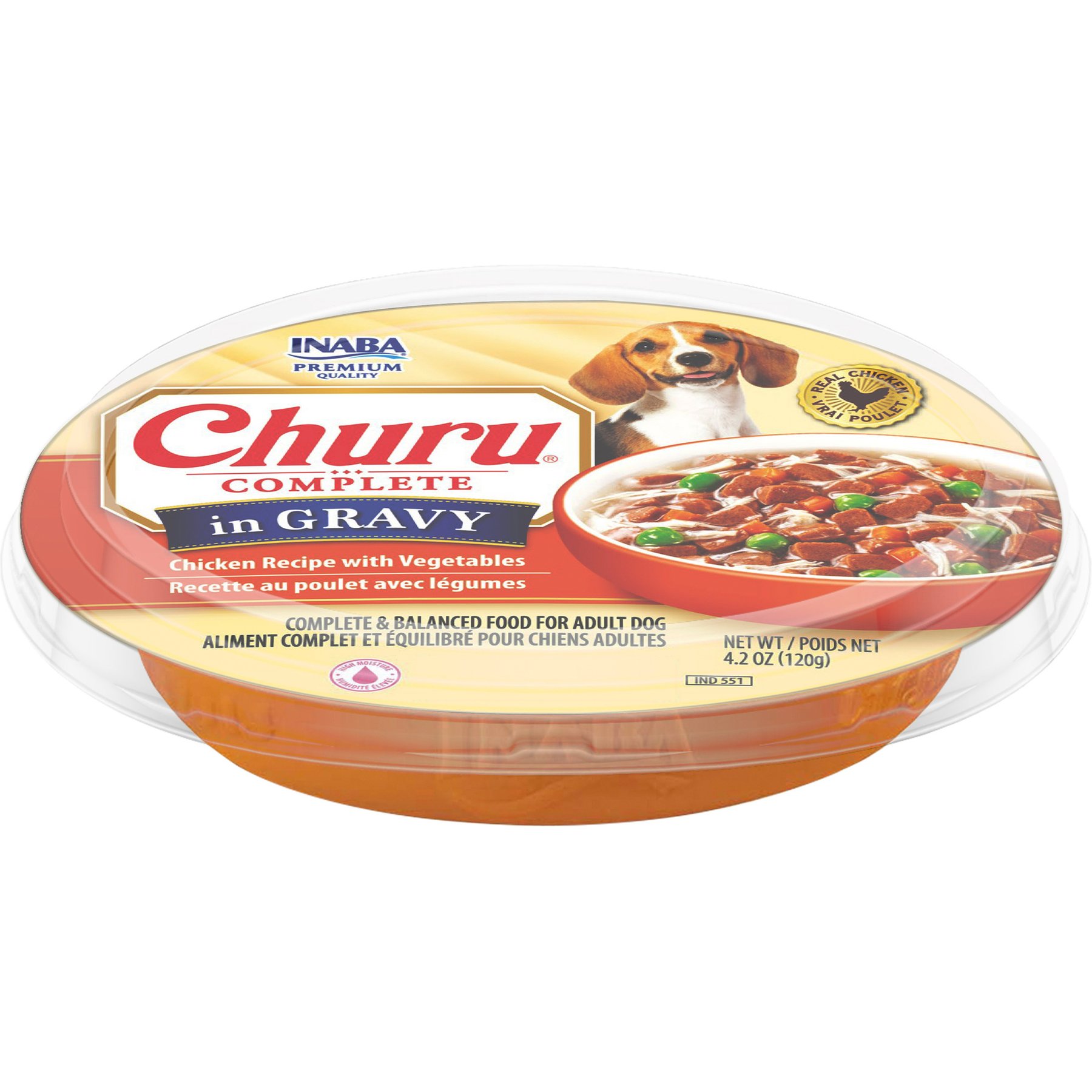 Inaba Churu Complete in Gravy Chicken Recipe with Vegetables Wet Dog Food, 4.2-oz cup, case of 12