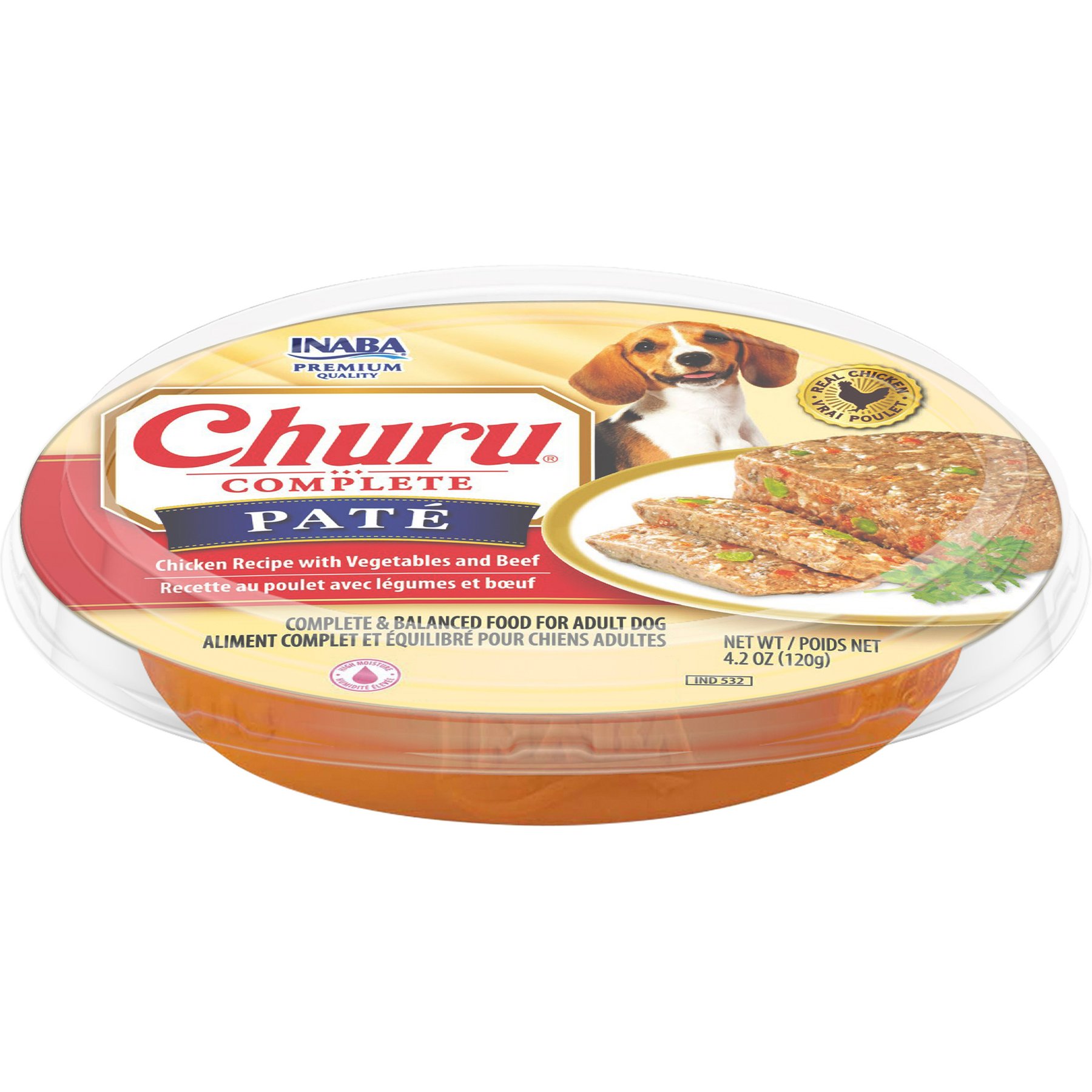 Inaba Churu Complete Pate Chicken Recipe with Vegetables & Beef Wet Dog Food, 4.23-oz cup, case of 12