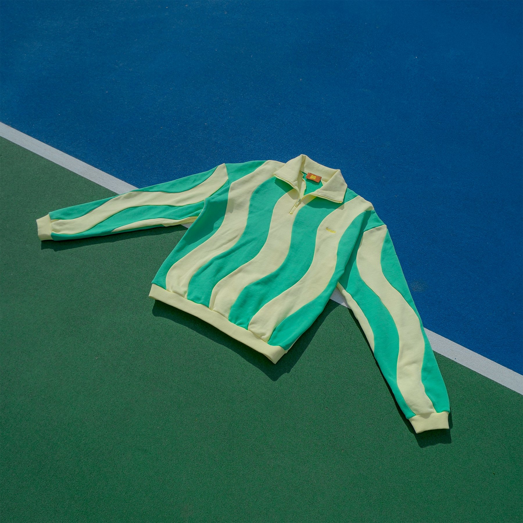 SUNBEAN Ziggy Cotton Human Quarter-Zip Sweatshirt, Butter Yellow/Fern Green, Small