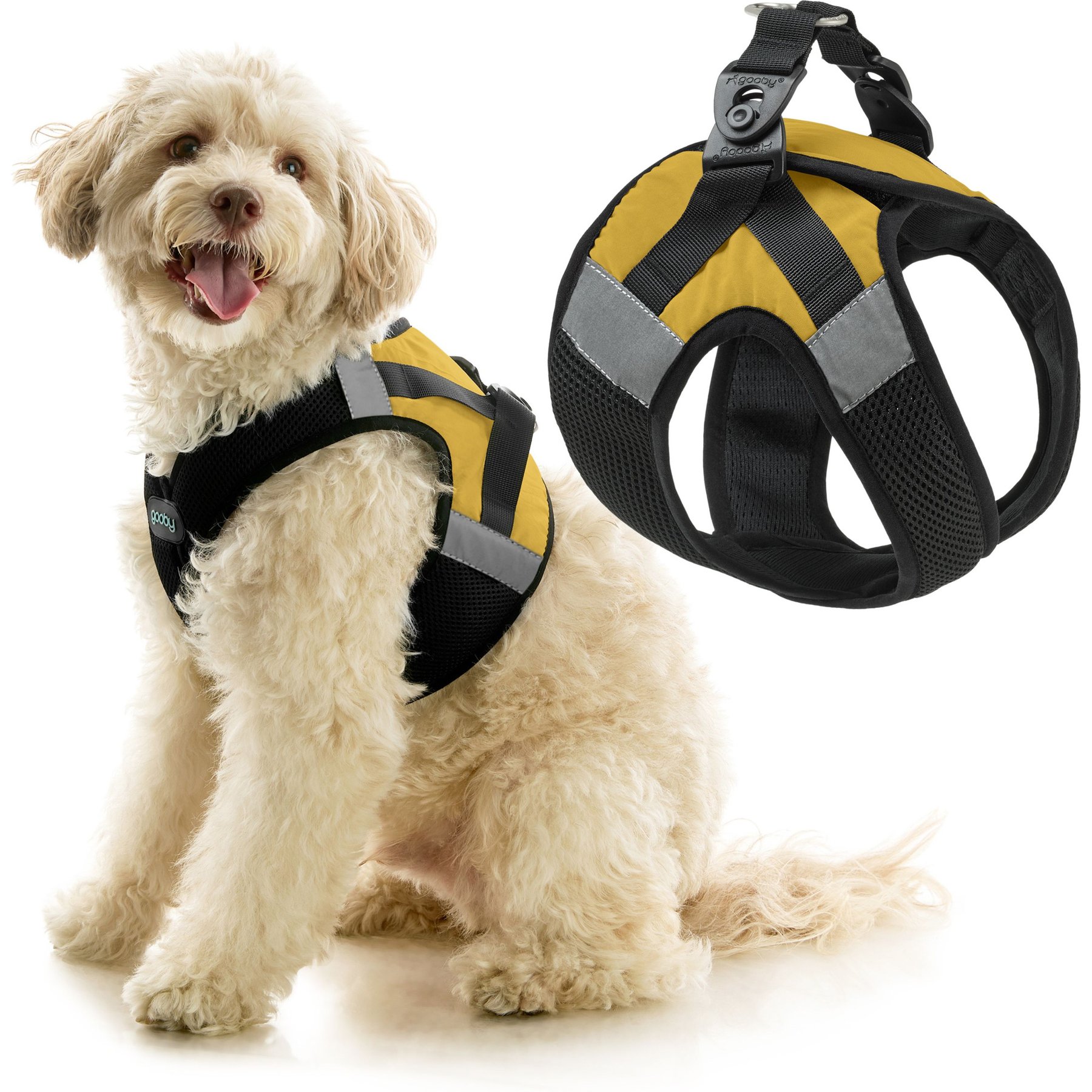 Gooby Soft Mesh X Step-In Dog Harness, Yellow, Medium: 16 to 19.75-in. chest