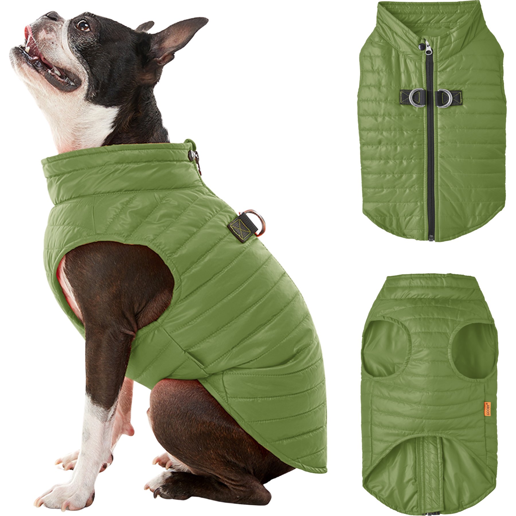 Gooby Puffer Dog Vest, Green, Small
