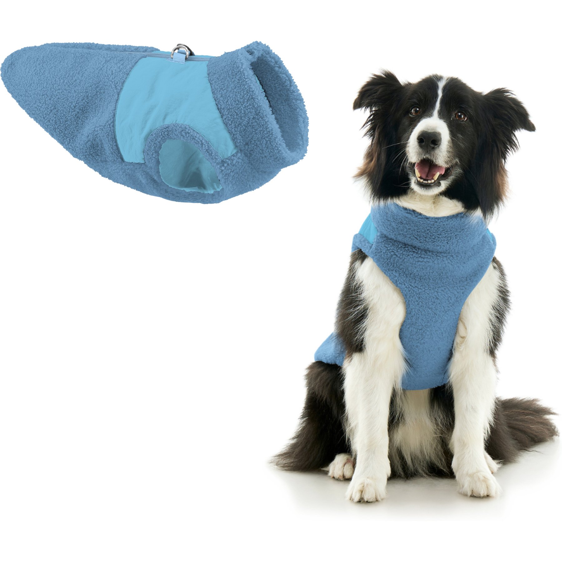 Gooby Zip Up Sherpa Dog Vest, Blue, X-Small