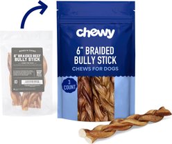 Chewy Made Braided Bully Stick 6" Dog Treats (FORMERLY BONES & CHEWS), 3 count
