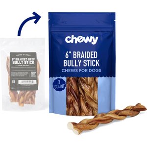 Chewy Made Braided Bully Stick 6" Dog Treats (FORMERLY BONES & CHEWS), 3 count