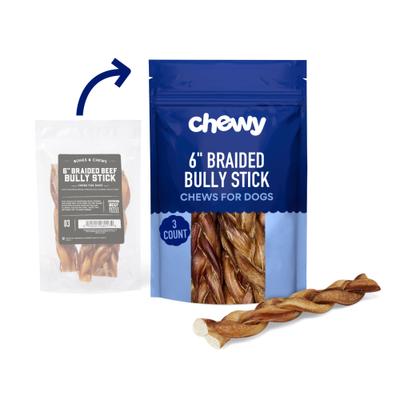 Show full view: Chewy Made Braided Bully Stick 6" Dog Treats (FORMERLY BONES & CHEWS), 3 count slide 1 of 9