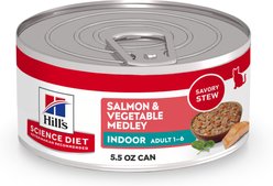 Hill's Science Diet Adult Indoor Salmon & Vegetable Medley Minced Wet Cat Food, 5.5-oz can, 24 count