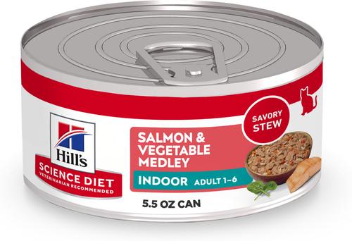 Hill's Science Diet Adult Indoor Salmon & Vegetable Medley Minced Wet Cat Food, 5.5-oz can, 24 count