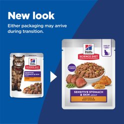 Hill's Science Diet Adult Sensitive Stomach & Sensitive Skin Chicken & Beef Wet Cat Food, 2.8-oz can pouch, case of 24 slide 2 of 9